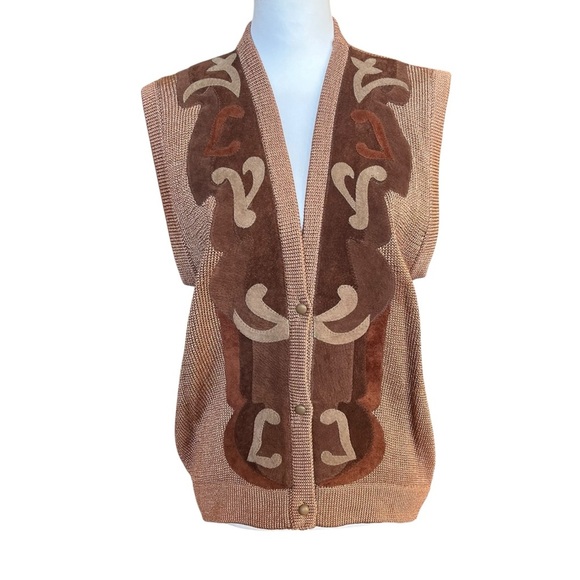 Vintage Vest Women’s Medium Brown Leather Suede V-Neck 3 Button Eclectic Fall - Picture 7 of 7
